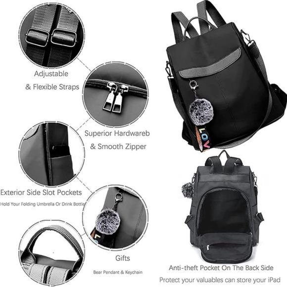 Backpack Purse for Women Waterproof Paint Black - Picture 5 of 6